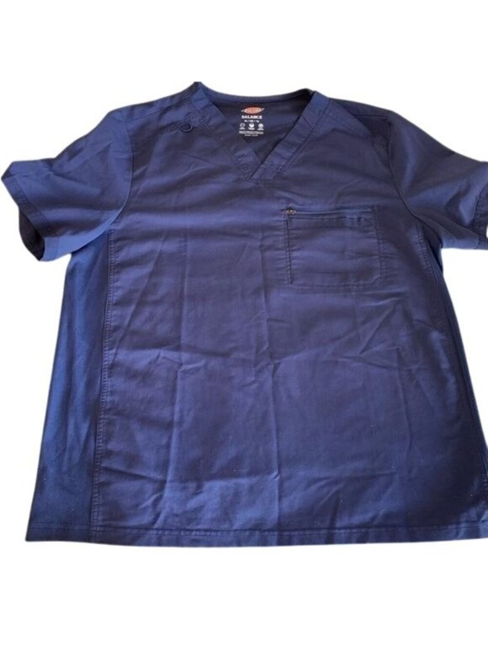 Dickies Mens Navy Blue V-Neck Scrub Top With Pocket Short Sleeve